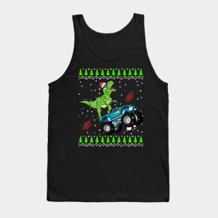 T Rex Monster Trucks Boys and Girls Santa Saurus Christmas Kids Boys Men Ugly Sweater Tank Top